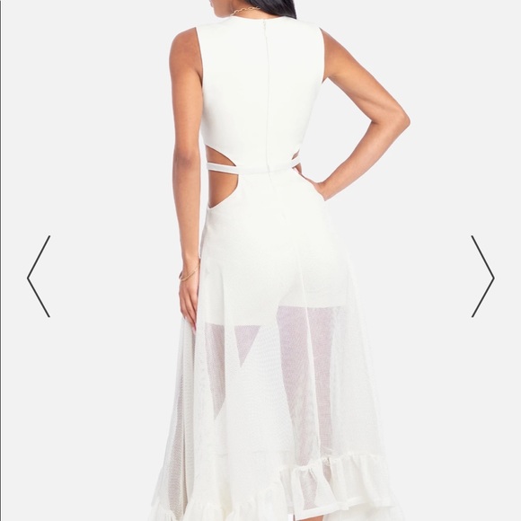 White Fringe Mesh Plunge Maxi Romper - Picture 3 of 6